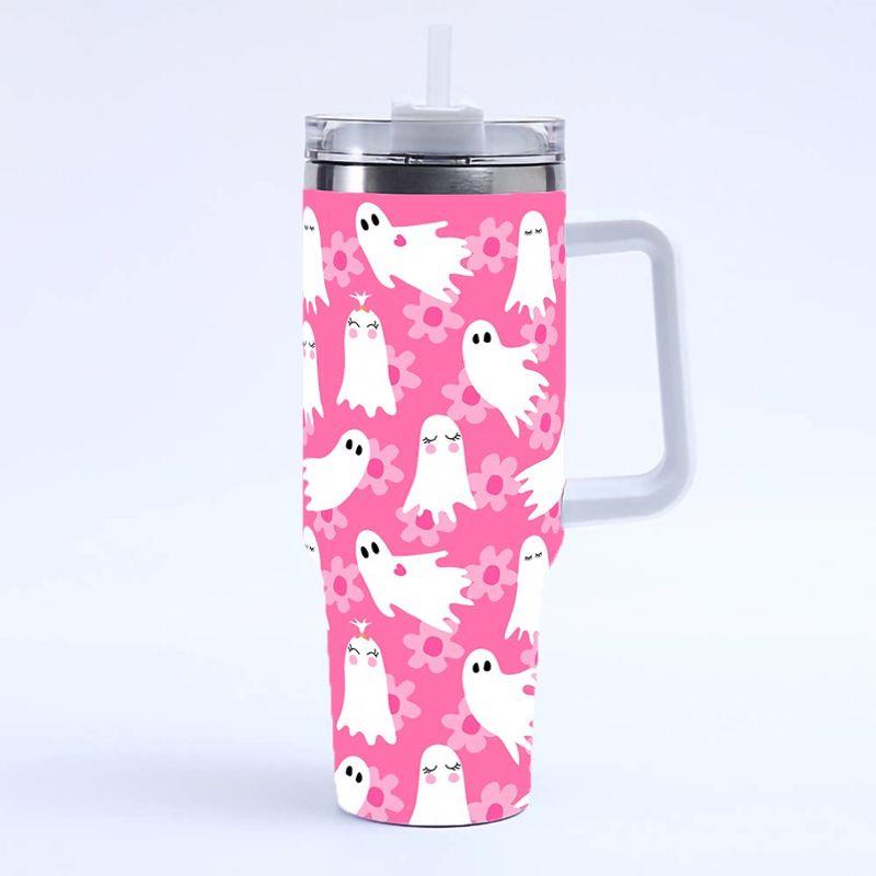 Halloween Print 40oz Large Capacity Thermos Cup, Thermal Insulation and Cold Retention, Ice Cup with Handle and Straw, Car Cup
