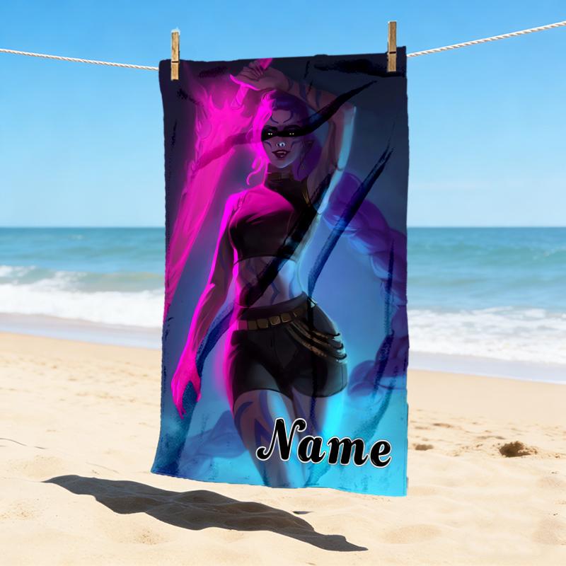 Custom Name Dark Warrior Stylish Digital Printing Beach Towel Quick‑Drying Absorbent Blanket for Beach Pool Gym Travel