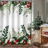 Christmas Shower Curtain, Holly Xmas New Year Holiday Winter Decor Bathroom Curtain Set Waterproof Polyester Fabric With Hooks