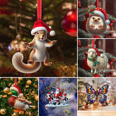 Acrylic Animal World Christmas Day Party Pendant Christmas Tree Decoration Flat Pendant