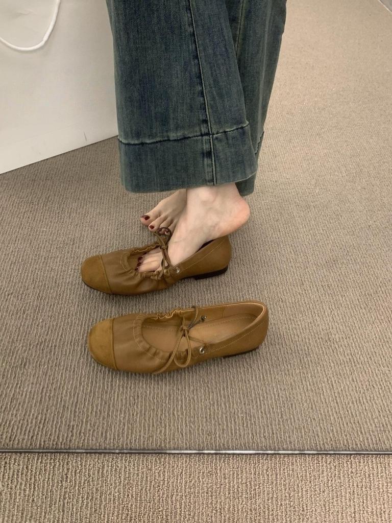 Pantofi retro Mori literari și artistici din piele moale pentru bunici, primăvară și vară 2025, noi, versatili, balerini plat, pantofi simpli pentru femei