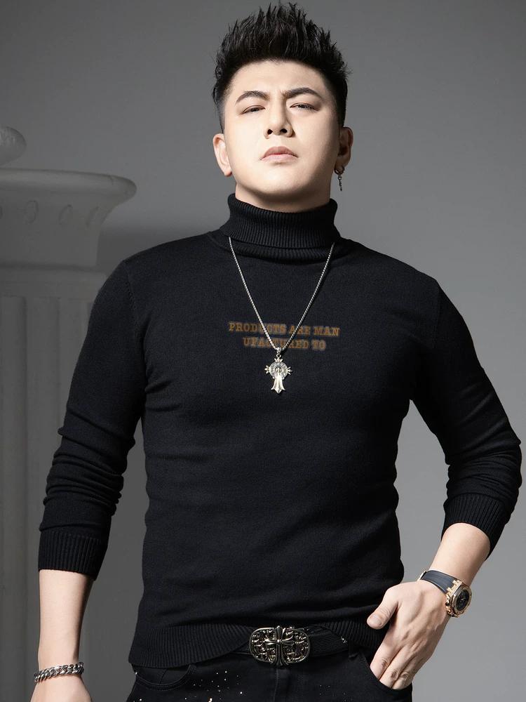 European-Style Men's Turtleneck Knitwear 2025 Autumn and Winter New Fashion Brand Printed Base Shirt Casual Warm Sweater for Men