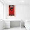 Vintage Military Minefield Warning Metal Tin Sign with Skull & Crossbones, Distressed Rusty Edge Red Black Background, Retro Wal