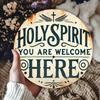 1pc Bohemian Holy Spirit Welcome Round Metal Wall Art Engraved Cross Dove Home Decor Gift