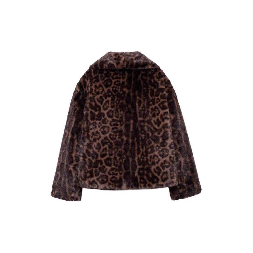 Women's thick leopard print jacket women's winter new fluffy imitation fur autumn and winter x
