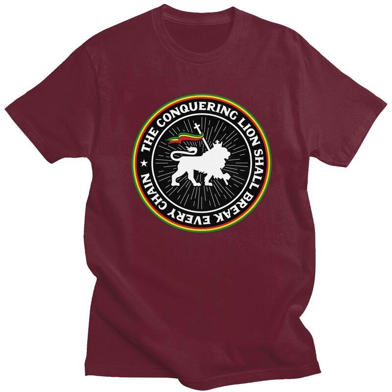 Custom Trendy Rastafari Rasta Lion Of Judah T Shirt Men Short Sleeves Pure Cotton Tshirt Leisure Jamaica Flag Tee Tops