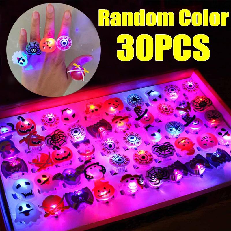 LED Luminous Halloween Rings Creative Pumpkin Ghost Skull Glowing in Dark Finger Rings Toys with Lights Christmas Party Decor