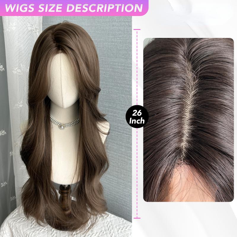 26 Inch Brown Front Lace Wigs Curly Wigs Fiber Synthetic Heat-resistant Natural Smooth Realistic Wigs Party For Women Korean Fashion