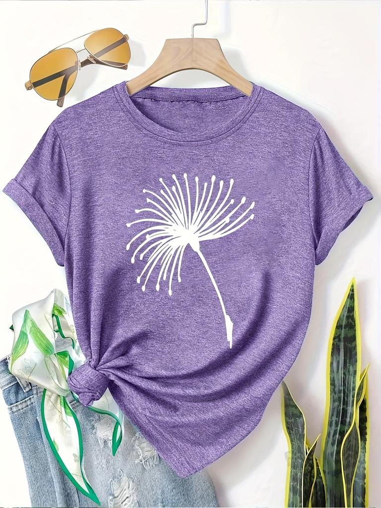 Dandelion Birds Women's Tee - Delicate Graphic, Casual Teal Top