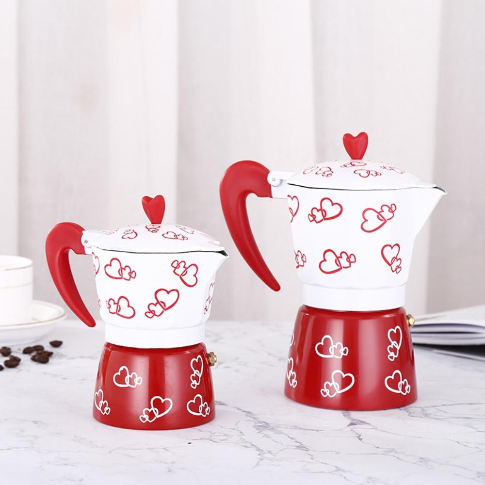 Octagonal Aluminum Mocha Pot Heart Pattern Coffee Maker Pot Household Espresso Coffee Kettle Gift