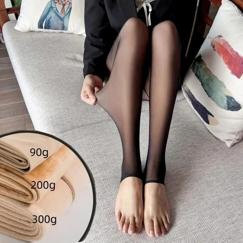 

New Warm Tights For Women Winter Fleece Leggings Thermal Stockings Woman Insulated Printed Pantyhose Thin no fleece 80g