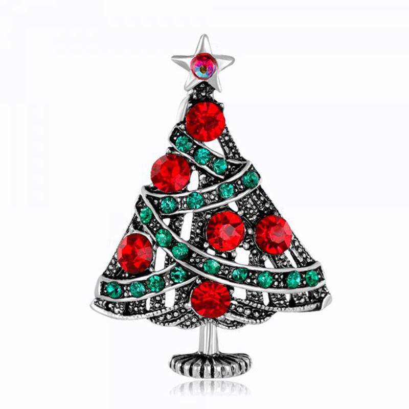 Christmas Vintage Bells Brooch Xmas Tree Shape Pins For Women Men Colorful Rhinestones New Year Jewelry Garment Accessories