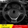 New 38CM Deluxe Black Carbon Fiber & Leather Car Steering Wheel Cover Trim Universal