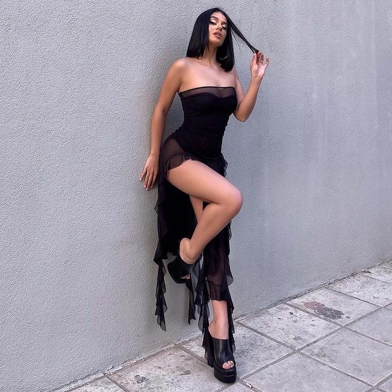 Sexy Sleeveless Bodycon Dress With Sheer Korean Mesh For Summer Casual Nightlife
