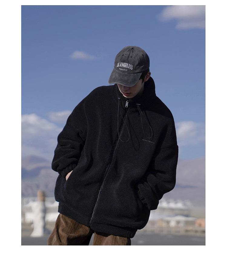 Men's Thickened Cotton-Padded Fleece Jacket, Stand Collar, Loose Fit, Warm Outerwear for Fall/Winter Students.