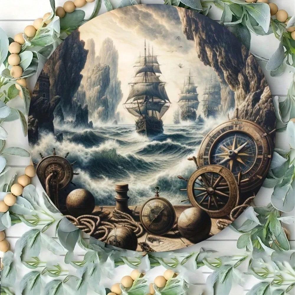 

Винтажное морское металлическое настенное искусство HD-печать Водонепроницаемое Прочное Железное Рустикальный домашний декор 20x20 разноцветный