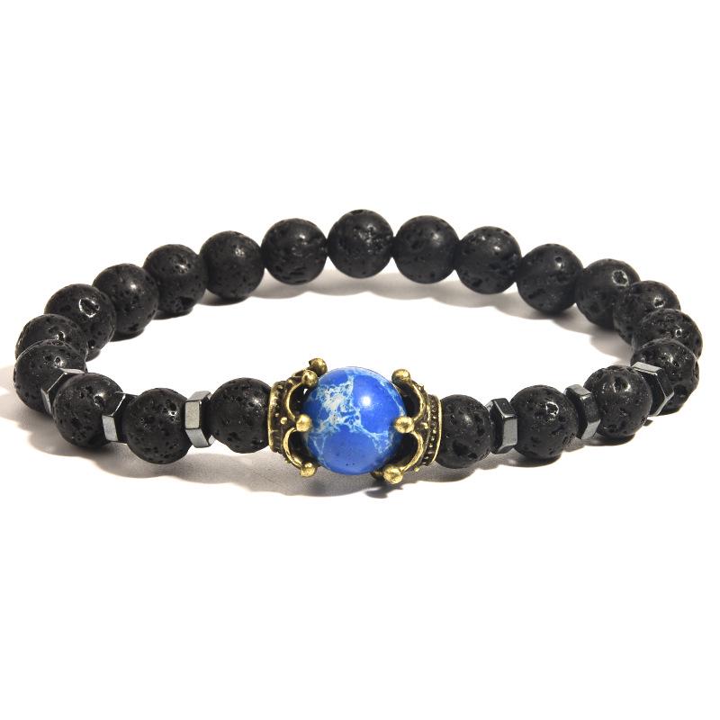 Men's Frosted Tiger Eye Stone Crown Bracelet – Fashionable European & American Beaded Jewelry