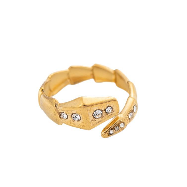 French Stainless Steel 18K Gold-Plated Ring with Inlaid Diamond and Luxurious Design