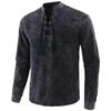 Herren Casual Leinen Langarmhemd Slim Fit Stehkragen Hemd Männer