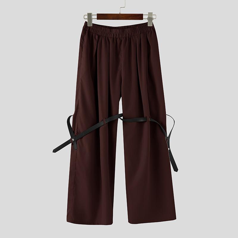 

INCERUN Men Elastic High Waist Casual Patchwork Straight Pants Long Trousers 5XL коричневый