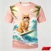 Cool Ginger Cat Surfing With Sunglasses Graphic T Shirt Men 3D Print Ocean Pattern Tee Summer Casual Street Short Sleeve Top