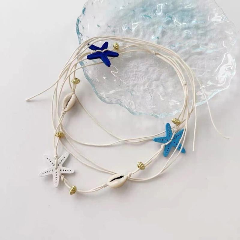 Doppelt tragbare Muscheln Seesterne Körperkette Halskette Mit Elastischer Schnur Choker Halskette Für Sommer Festival Mode