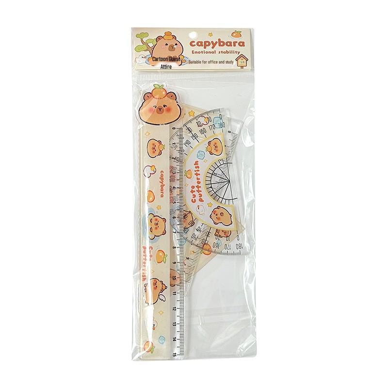 Capybara Cartoon Ruler Set: 4-Piece Portable Student Stationery - Square, Triangle, and Straight Rulers
