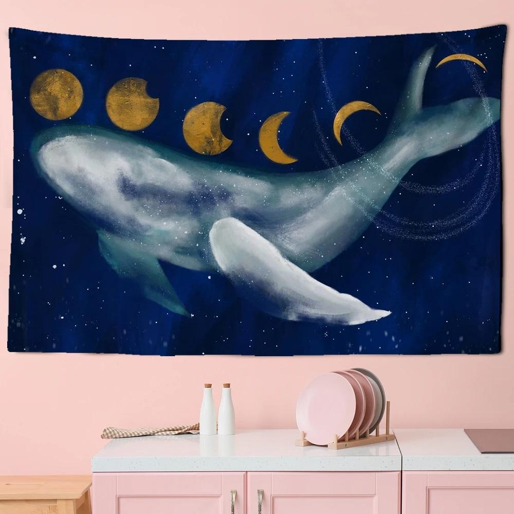 Whale Pattern Hanging Cloth Cartoon Pink Purple Cloud Room Tapestry Home Decoration Bedroom Wall Background Cloth