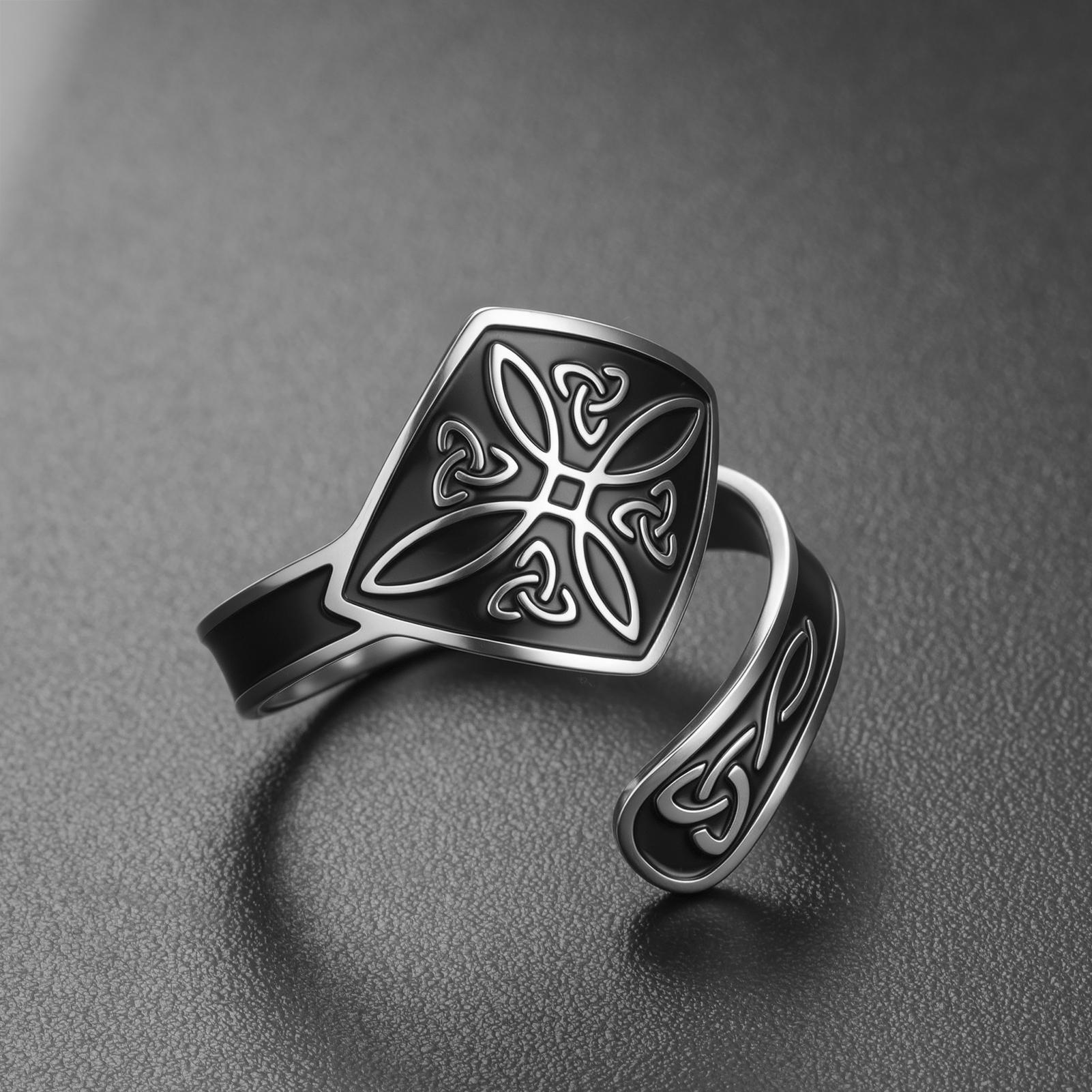 Likgreat Hexenknoten Verstellbarer Offener Ring Edelstahl Schwarze Emaille Keltischer Schutz Amulett Wicca Heidnisch Hexen Schmuck Geschenk resizable black
