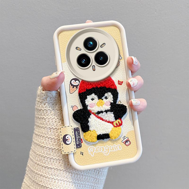 KEYSION Cartoon Cute Plush Embroidery Case for Realme 14 Pro+ 5G with Lanyard Shockproof Phone Cover for OPPO Realme 14 Pro 5G