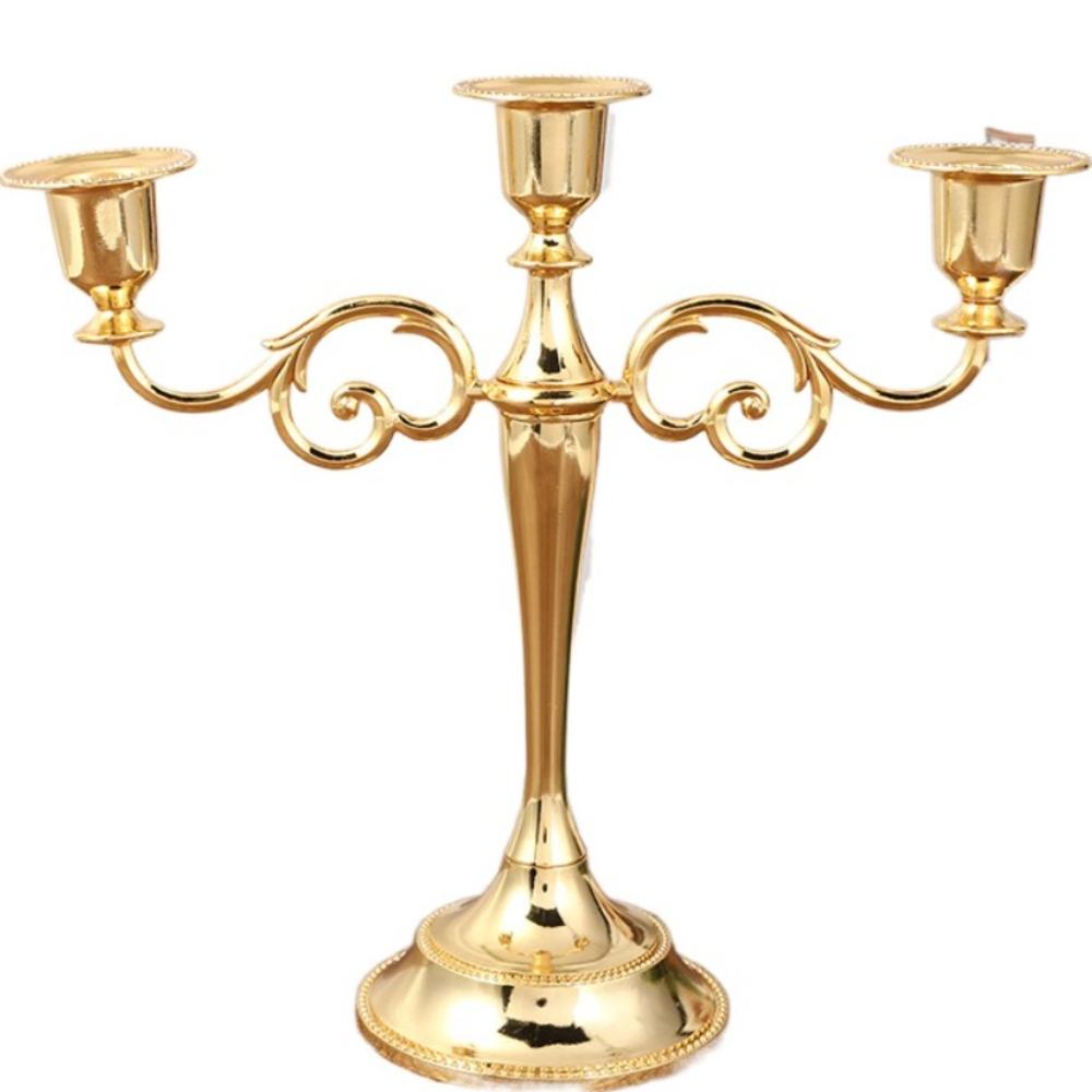 Vintage Metal Candle Holder Elegant Exquisite Design Candlestick Holder High Gloss 3 Arms Candle Holder Dining Tables