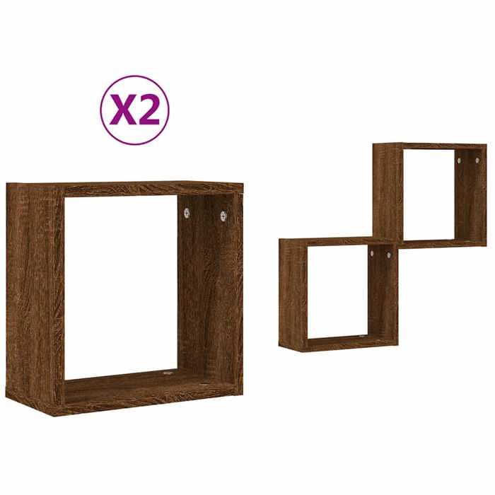 VidaXL Cube Wall Shelves 2 Pcs Brown Oak 30x15x30cm, Cube-shaped Storage, 8-shaped Organizer 815885