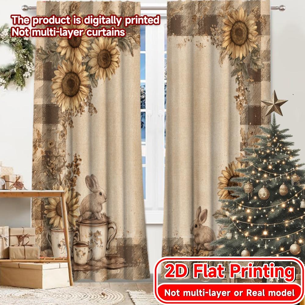 

2D Flat Printing 2pcs Country Harvest Popular Curtain Cloth Yarn Curtains All Seasons Perfect for Bedroom Living Room Office 100*130 HOOK 1pcs