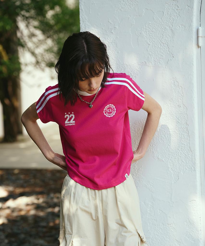 THE GREEN LAB Soccer Football Color Block Short Sleeve T-Shirt [Pink]