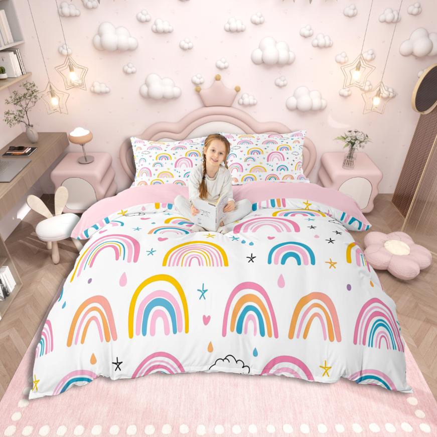 Homewish Kawaii Axolotl Duvet Cover SetCartoon Animal Bedding SetColorful Splash Ink Bed Set For Girls