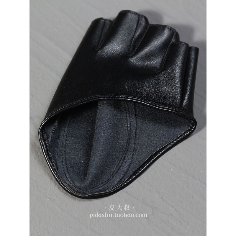 

Gothic Dark Army Lo Half Finger Open Finger Leather Half Palm Gloves Cos Lolita Girl Disco Dancing Gyaru Performance Cool Black/Left hand single All yards