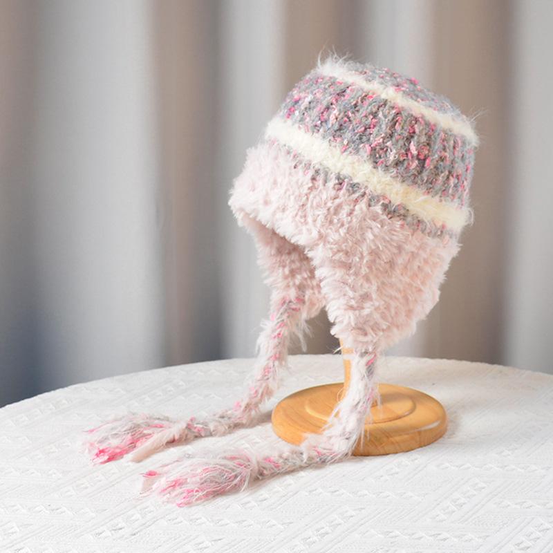 Women Autumn Winter Warm Ear Protector Hat Cold Resistant Imitation Plush Fur Knitted Cap Sweet Cute Multi Color Lei Feng Hat