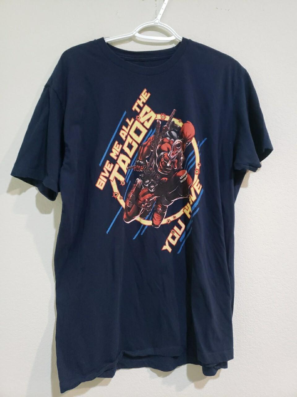 Deadpool (Marvel Comics) Mens T-Shirt Give Me all Your Tacos Action Image Sz XL S разноцветный