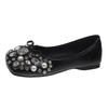 New inner height-increasing women's shoes flat-soled wedding shoes shallow mouth single shoes women's leather rhinestone ladyshoes one pedal Doudou