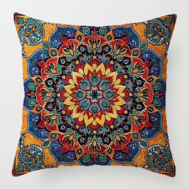 Home Decor Colorful Mandala Patterned Digital Print Pillowcases Pattern Cushion Cover Suitable for Sofa Bedroom Car Pillow Cover