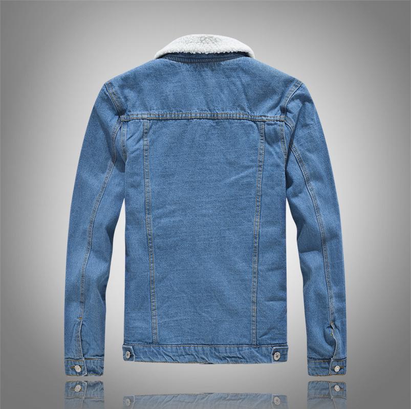 Herren Slim Fit Lammwolle Denimjacke, Hellblau gewaschen, Fleece gefüttert, Koreanischer Stil, Große Größen Winterjacke