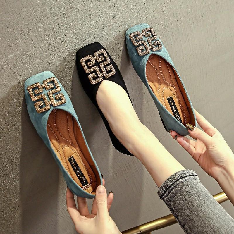 Fashion Flat Shoes for Women's Spring New Square Toe Versatile Shallow Cut Low Heel Women's Shoes Loafers Women Large Size 44 45 46