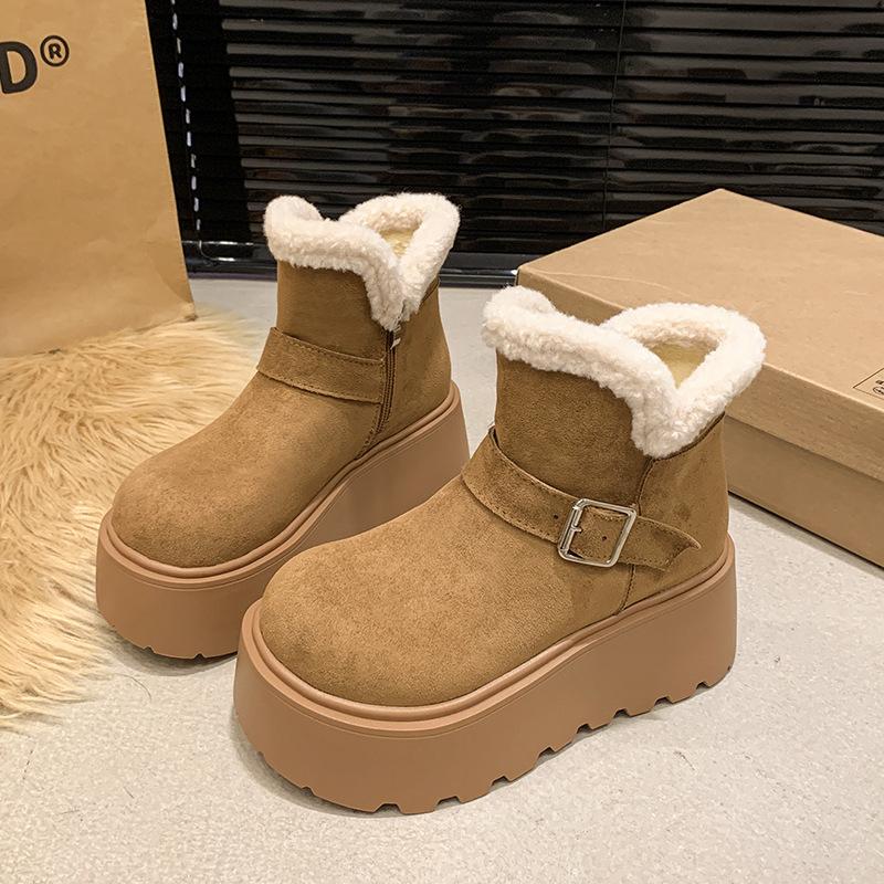 Women's Large Size Winter Warm Fur One Snow Boots Padded Lining Ankle Boots Non-slip Hiking Sports Cotton Boots