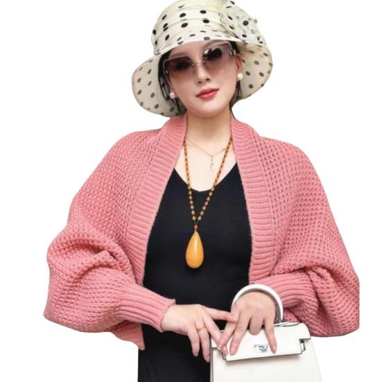 Autumn Winter Knitting Shawl Ribbed Trim Long Sleeve Open Front Shawl Wrap Solid Color Ribbed Trim Cozy Wrap
