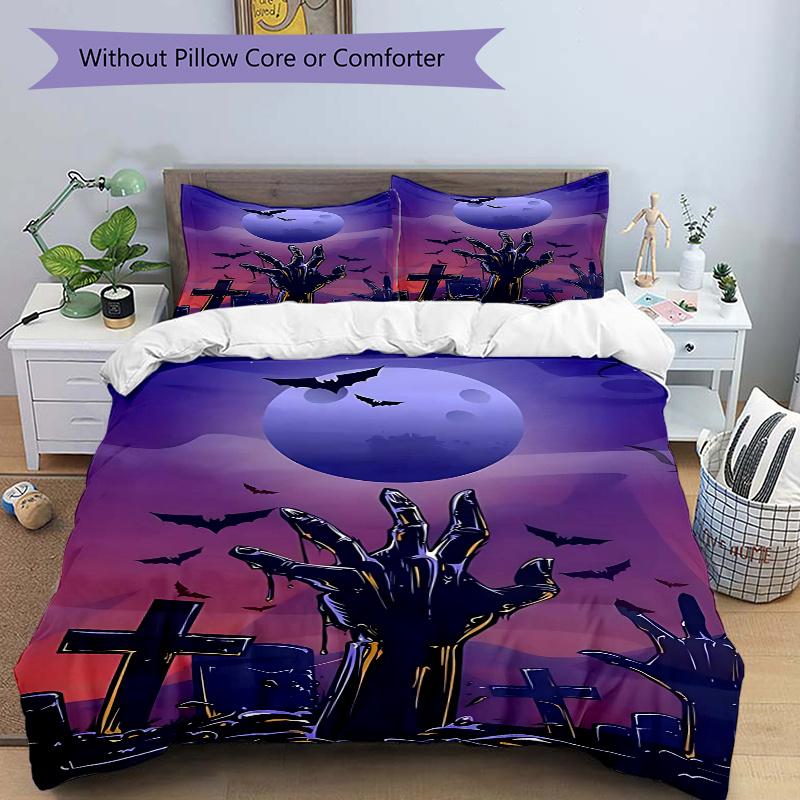 3pcs Halloween Horror Hand Rising from Graveyard Comforter Set with One Quilt Cover and Two Pillowcases (No Core) - Festival Gift, Home Decor, Anime C 135x200cm