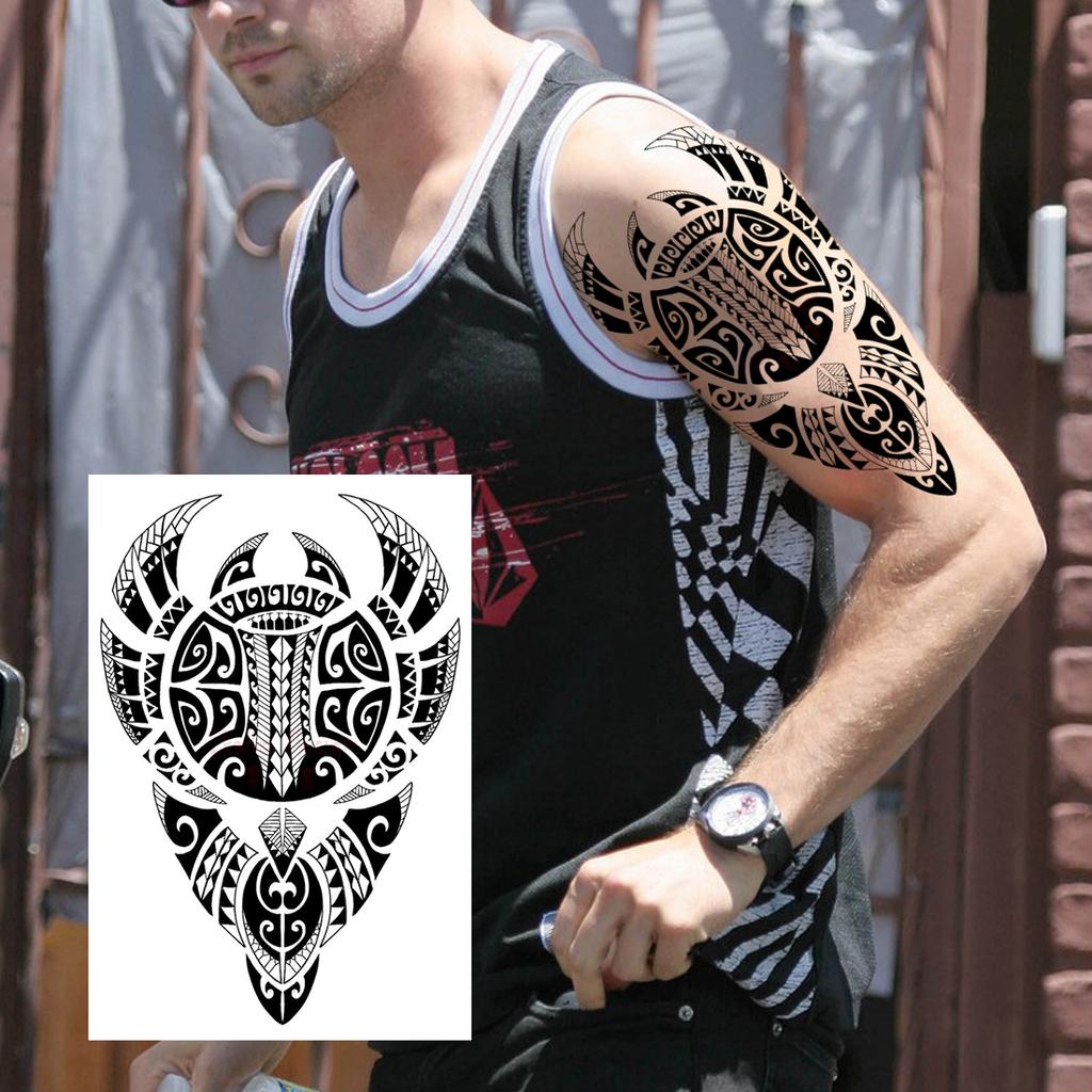 Black Maori Temporary Sleeve Tattoos For Men Women Fake Body Art Drawing Full Arm Sleeve 3D Wolf Dragon Military Tatoos For Show