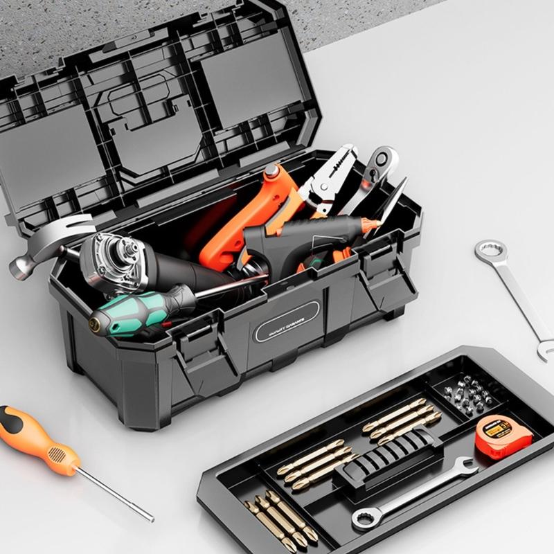 Reinforced Container Essential Tool Box with Secure Compartments Reinforced Mechanic Tool Chest Lockable Case for Repair