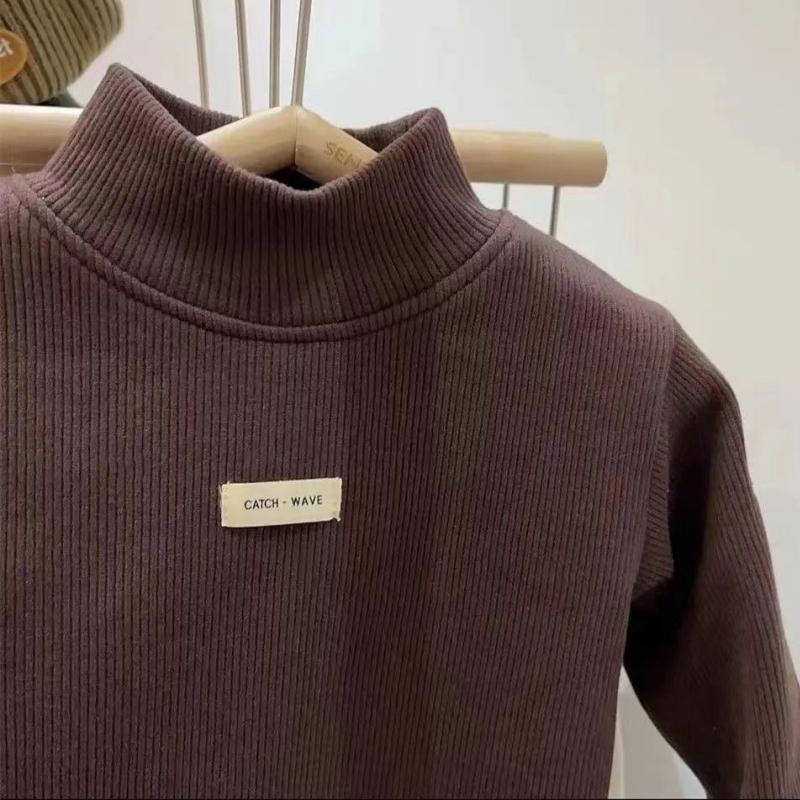 Winter Herbst Plus Samt Oberteile Unterziehshirts Langarm Rollkragenoberteile Langarm Schlichte Jungen- und Mädchenkleidung