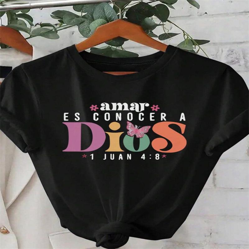 

Women Crew Neck Letter Print Drop Shoulder Sleeve Tee- Fashion Short Sleeve Top 5XL