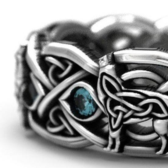 Ring Faux Topaz Design Inlaid Wolf Men Luxury Ring for Party